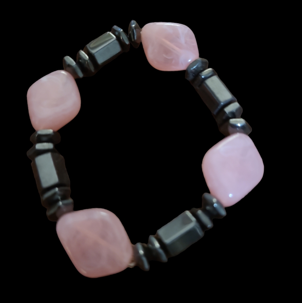 6" Handmade Black and Pink Acrylic Beaded Bracelet Lot 4